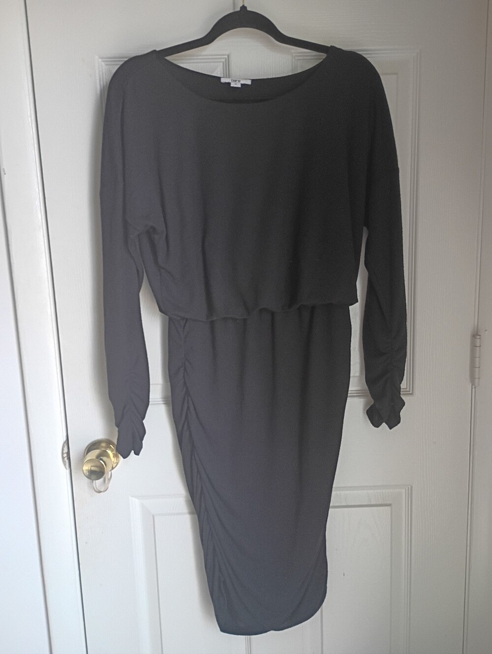 Bar III Long Sleeve  Black Blouson Ruched Dress.